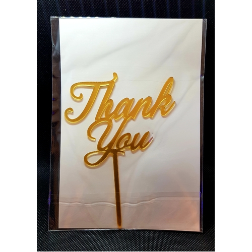 Cursive 'Thank You'' Cake Topper in Gold Acrylic