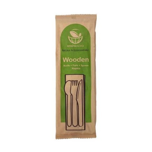 Wooden Cutlery set - knife/fork/spoon/napkin- single packet -each