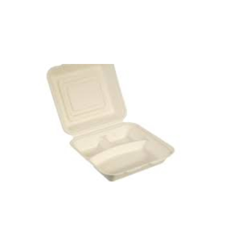 Sugarcane 3 compartment Dinner Box Container 9x9 - 50/Sleeve