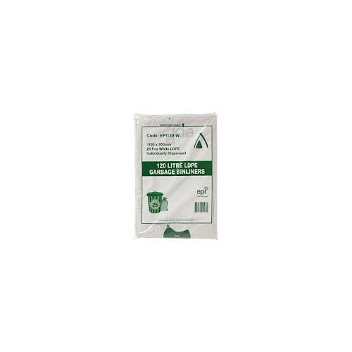 120Lt White LDPE -Degradable Bin Bag Sleeve of 25