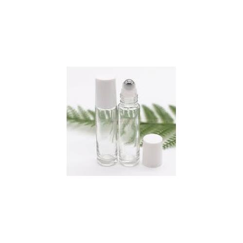 Glass Roller Bottle - Clear - 10ml -White Cap - Each