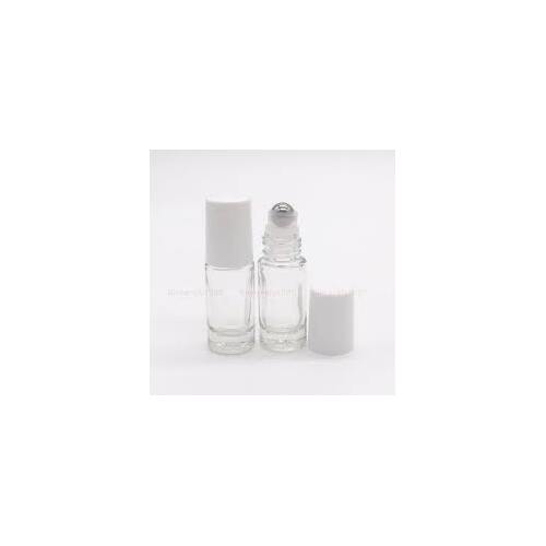 Glass Roller Bottle - Clear - 5ml -White Cap - Each