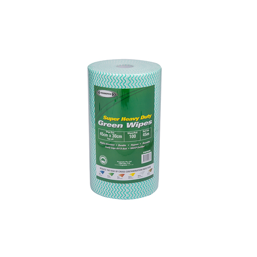 Heavy Duty Green Wipes - 45 x 30cm - 100 sheets - H/Duty - TWS65 (6)