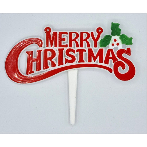 Merry Christmas Pick - Red and White 80 x 40mm