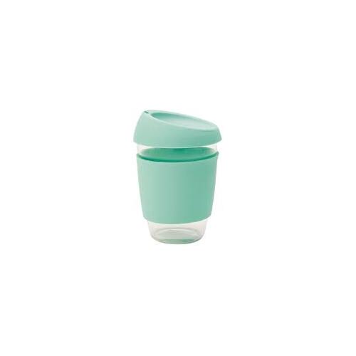 Aqua Reusable glass Travel Cup -12oz 