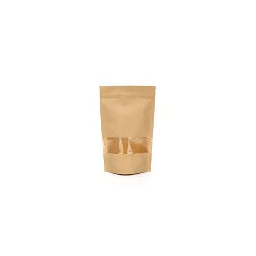 Small Kraft Food Pouch with clear window - Resealable zip top- 50/Sleeve 90x140mm 