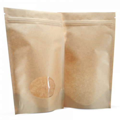 150g Stand Up Pouches With Zip And Oval Window, Natural Kraft-50 SL 