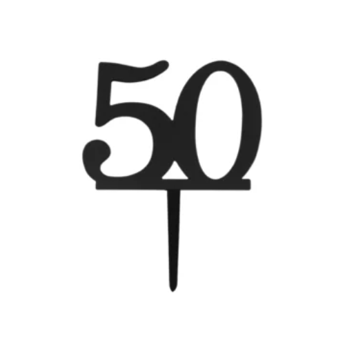 Number 50 Cupcake Toppers - Black Acrylic - 8 Pcs