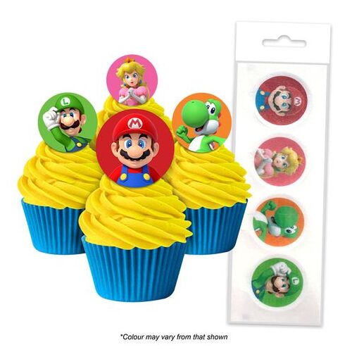 Super Mario Bros Edible Wafer Cupcake Toppers - 16 Piece